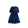 Velvet Party Dress, Blue - Dresses - 1 - thumbnail