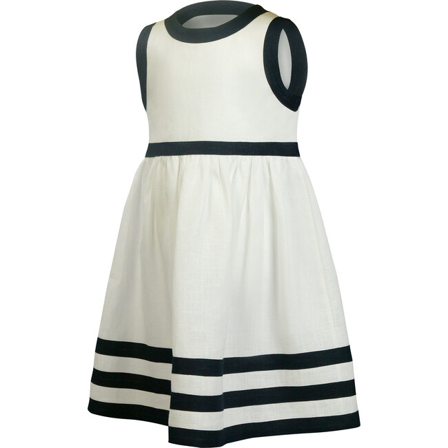 Pure Linen White+ Navy Summer Dress - Dresses - 1