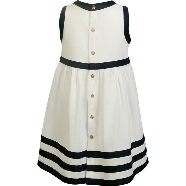 Pure Linen White+ Navy Summer Dress - Dresses - 2