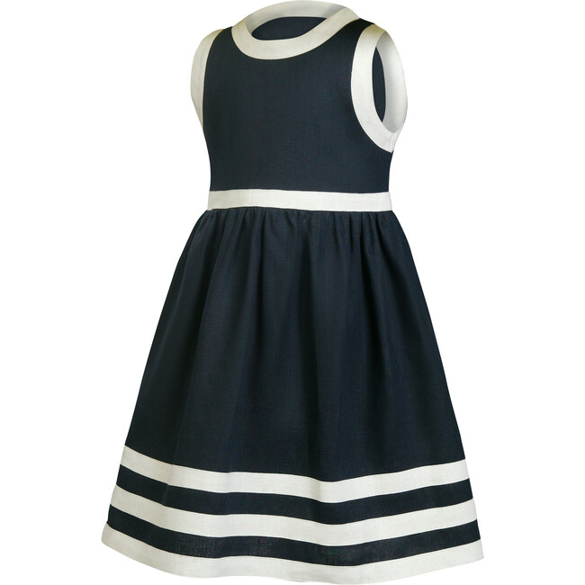 Pure Linen Navy + White Summer Dress