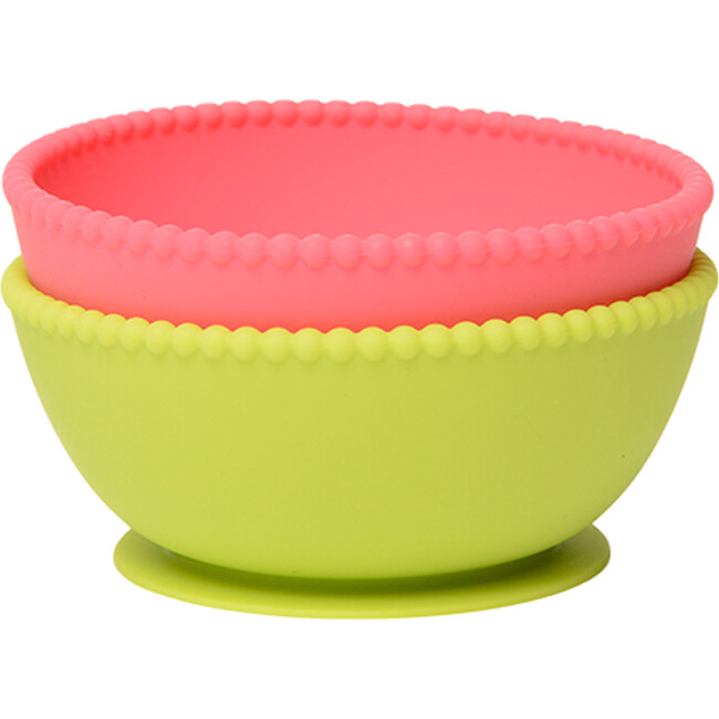 Silicone Suction Bowls, Bright Pink/Chartreuse