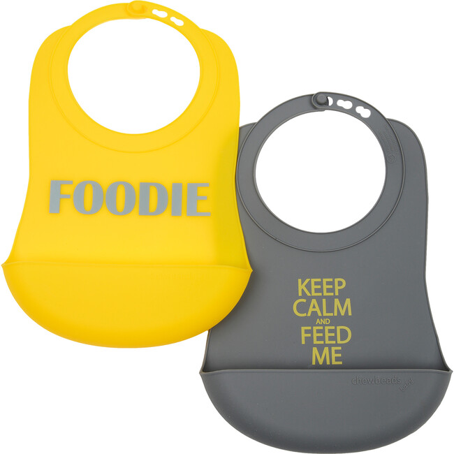 Silicone Bib (2 Pack), Grey/Yellow