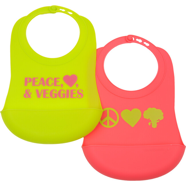 Silicone Bib (2 Pack), Bright Pink/Chartreuse