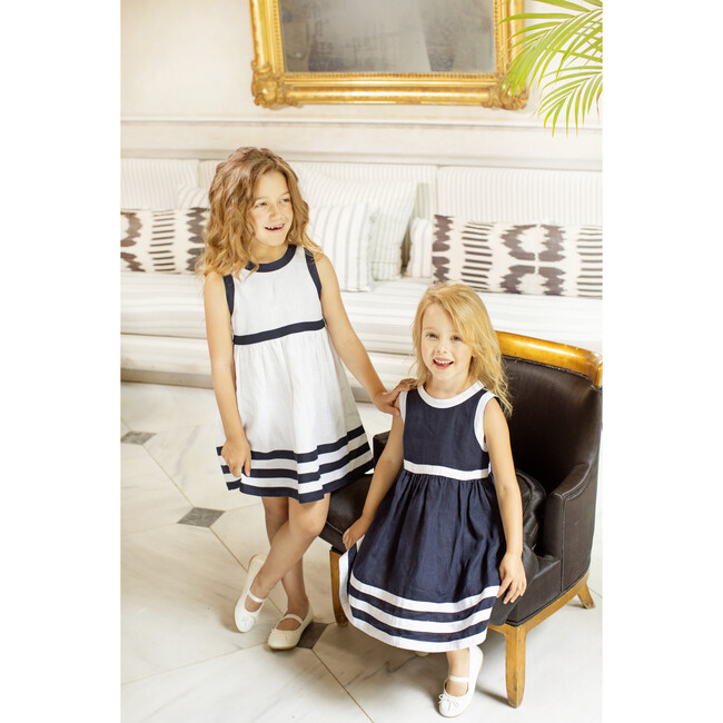 Pure Linen White+ Navy Summer Dress - Dresses - 8