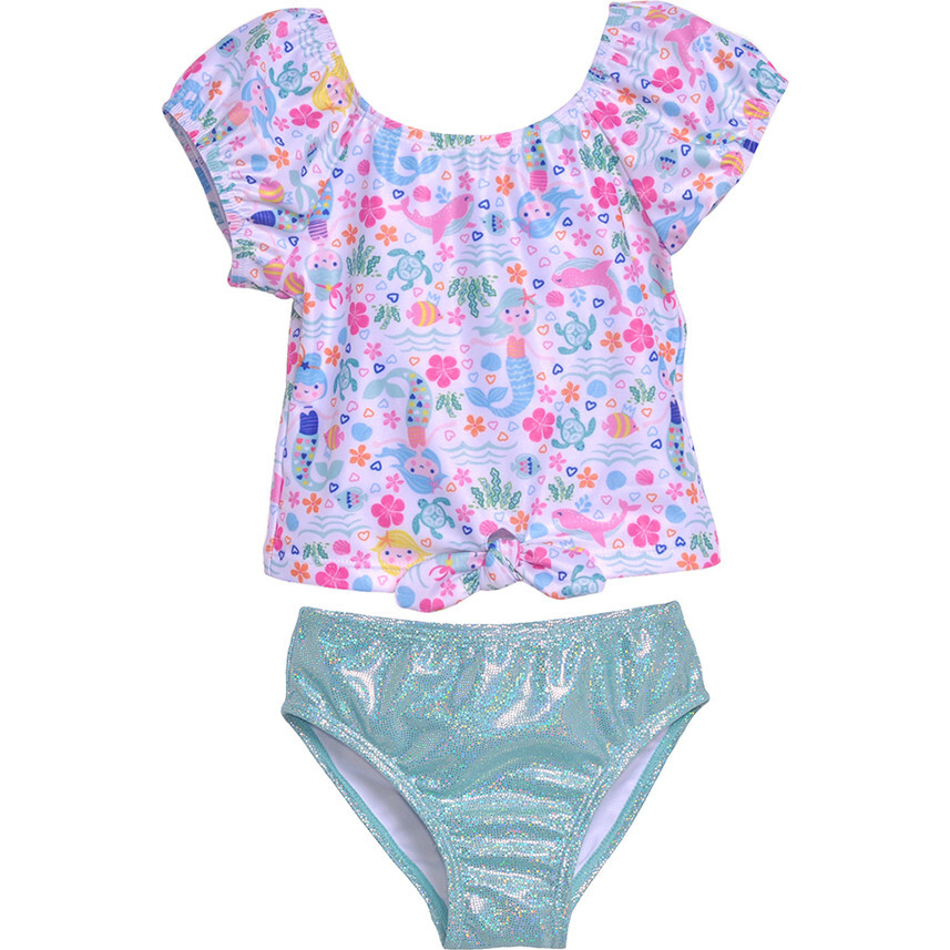 Daisy Tie Front Two Piece, Mermaid Lagoon - Two Pieces - 1