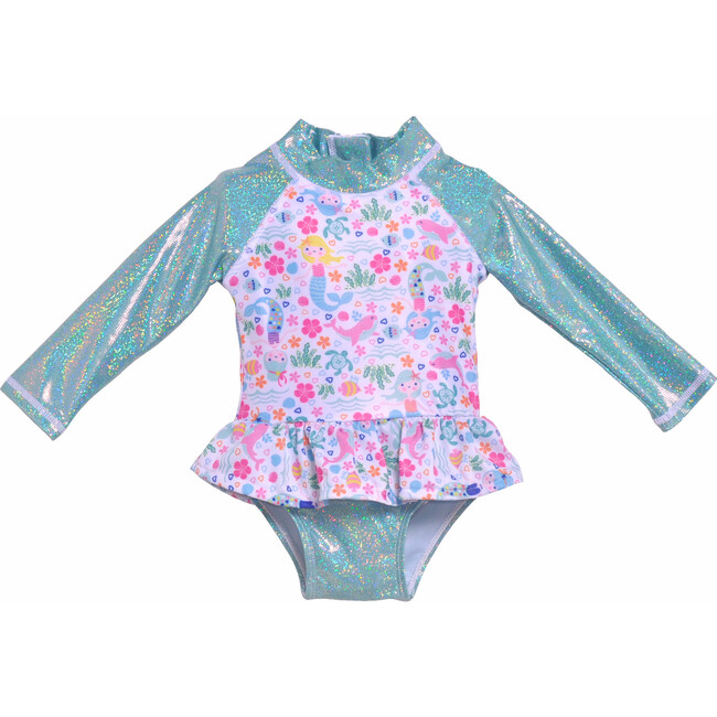 Alissa Infant Ruffle Rash Guard Swimsuit, Mermaid Lagoon - One Pieces - 1