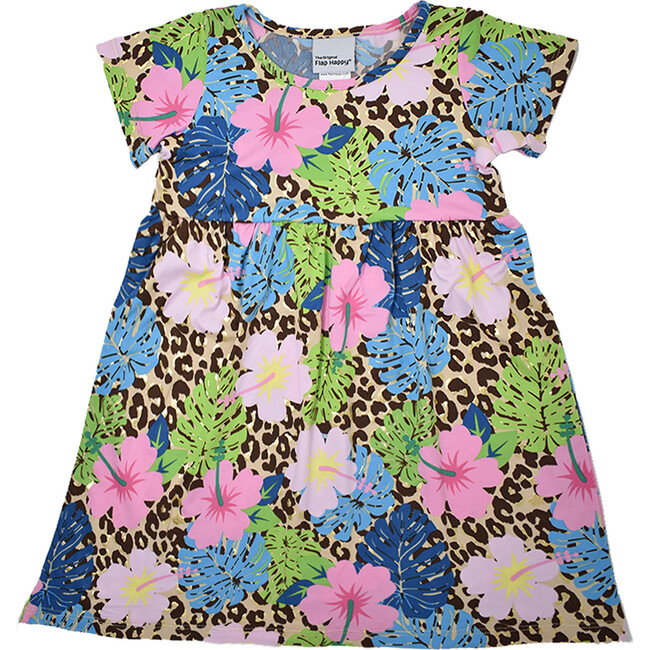UPF 50 Laya Short Sleeve Tee Dress, Cheetah Blooms - Dresses - 1