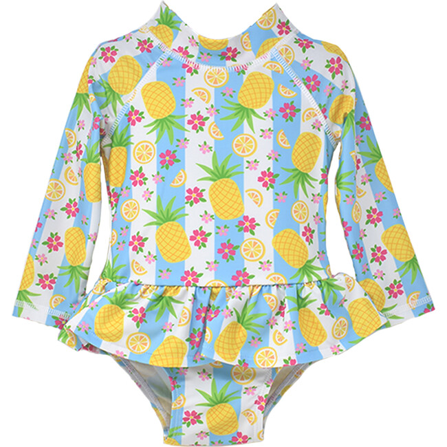 Alissa Infant Ruffle Rash Guard Swimsuit, Pineapple Passion