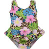 UPF 50 Stella Infant Ruffle Swimsuit, Cheetah Blooms - One Pieces - 1 - thumbnail