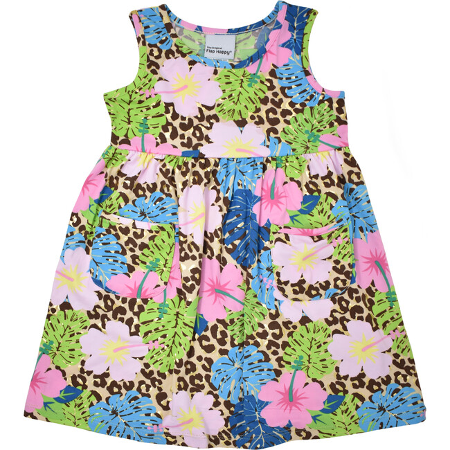 UPF 50 Dahlia Sleeveless Tee Dress w/ Pockets, Cheetah Blosoms