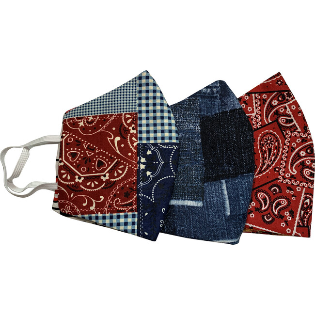 Kids Country Western Facemasks Bundle of 3, Red - Face Masks - 1