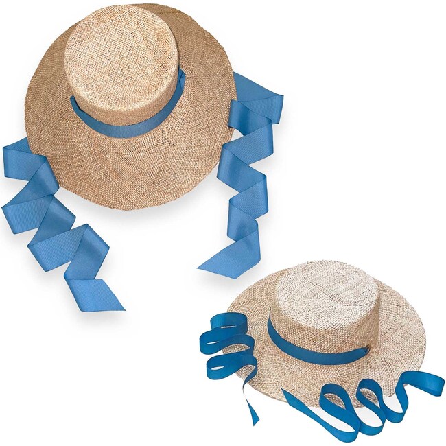 Mommy & Me Sun Hat Set, Antique Blue Grosgrain