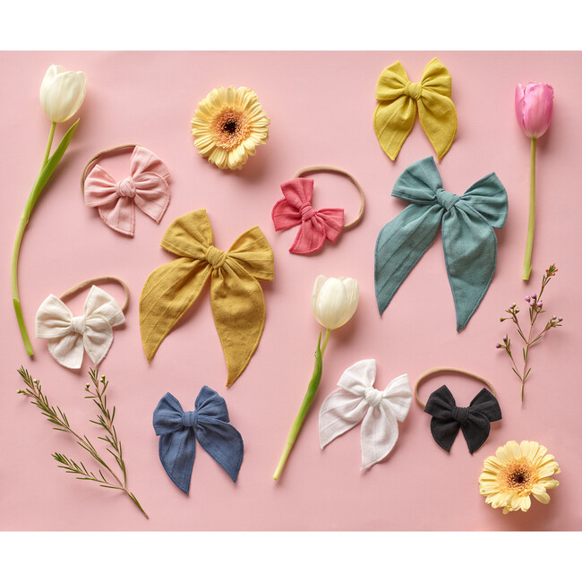 Original Embroidered Stripe Claire Bow, Denim Blue - Bows - 2