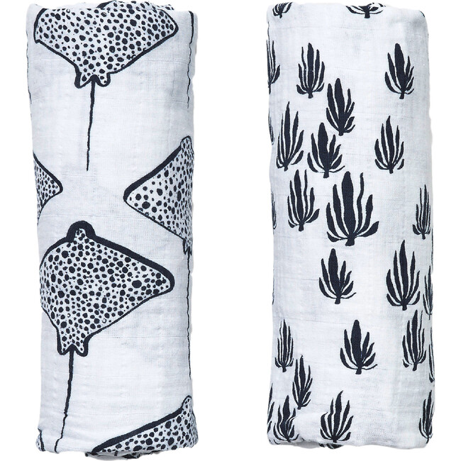 Organic Muslin Swaddle Set - Seaweed + Stingray, Denim - Swaddles - 1