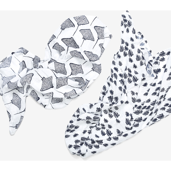 Organic Muslin Swaddle Set - Seaweed + Stingray, Denim - Swaddles - 3