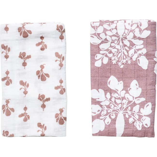 Organic Muslin Burp Cloth Set Inverse Parsnip + Mini Radish, Mauve Lewis By Age