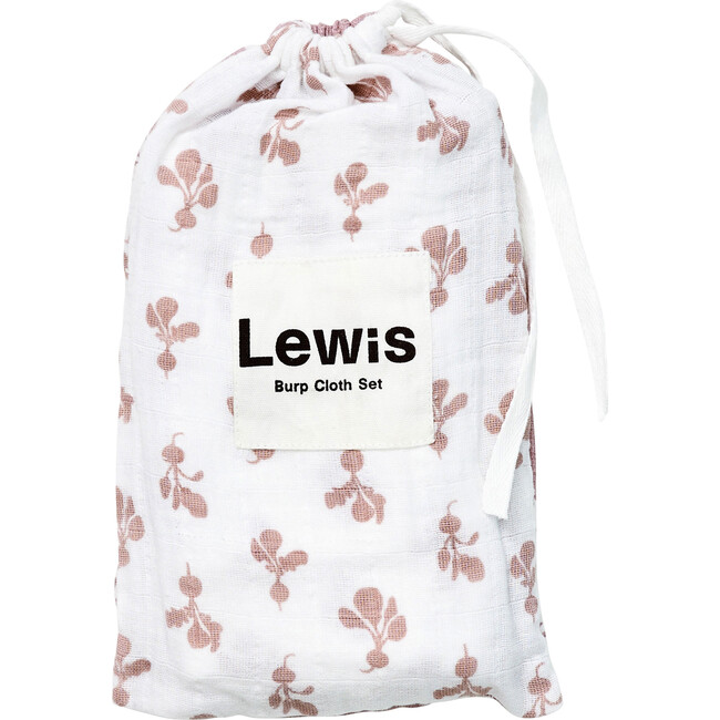 Organic Muslin Burp Cloth Set Inverse Parsnip + Mini Radish, Mauve Lewis By Age