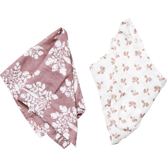 Organic Muslin Burp Cloth Set Inverse Parsnip + Mini Radish, Mauve Lewis By Age