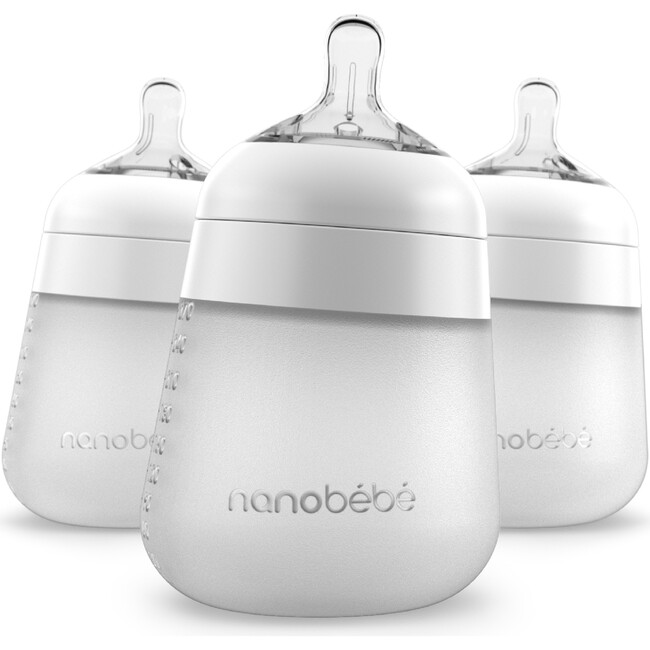 Flexy Silicone Baby Bottle 3 Pack, White - Bottles - 1