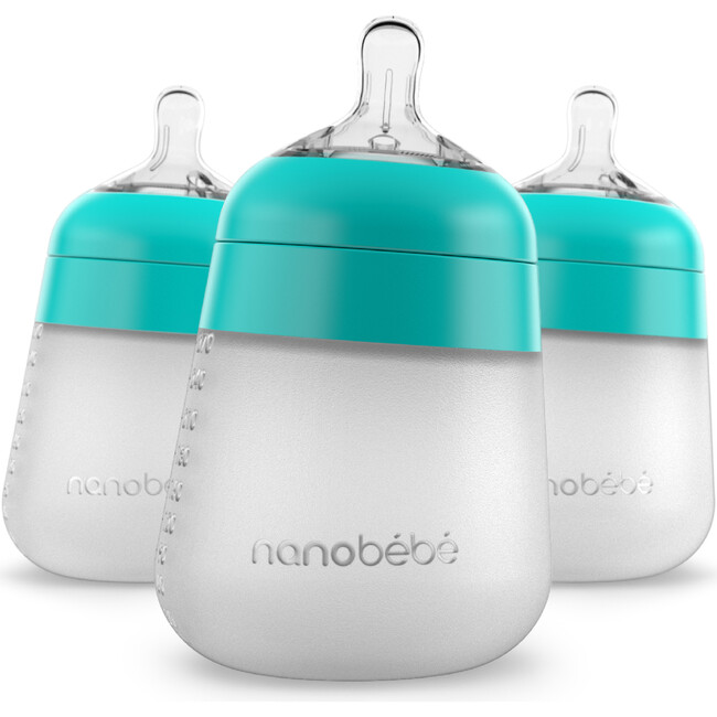 Flexy Silicone Baby Bottle 3 Pack, Teal - Bottles - 1