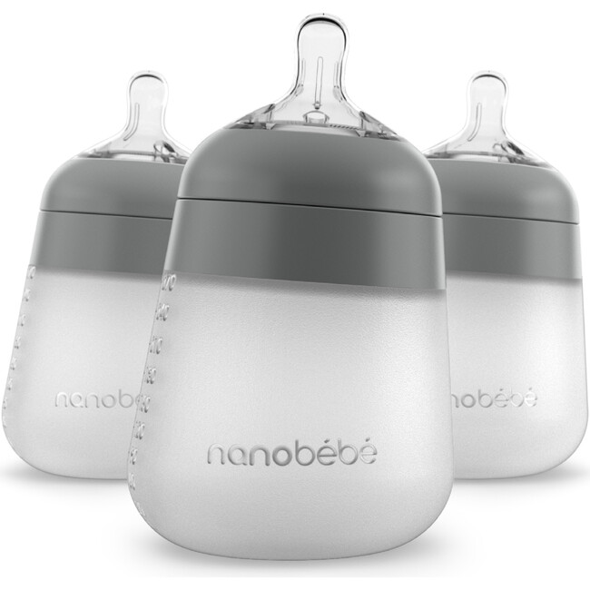 Flexy Silicone Baby Bottle 3 Pack, Grey