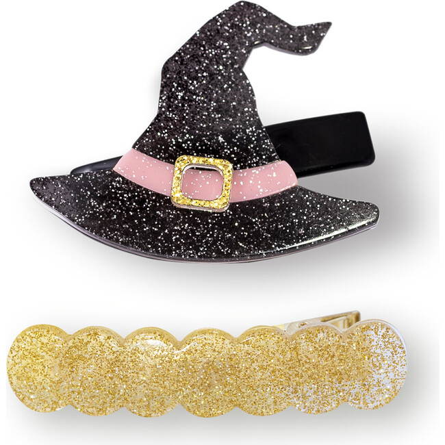 Witch Hat and Wave Alligator Clips, Black and Gold - Hair Accessories - 1