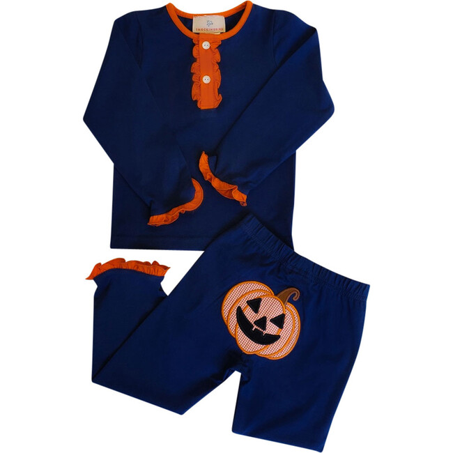 Jack O Lantern Applique Pajama Set with Ruffles, Navy