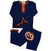 Jack O Lantern Applique Pajama Set with Ruffles, Navy - Pajamas - 1 - thumbnail