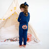 Jack O Lantern Applique Pajama Set with Ruffles, Navy - Pajamas - 2