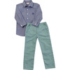 Navy Gingham Shirt and Pants, Sage Green - Mixed Apparel Set - 1 - thumbnail