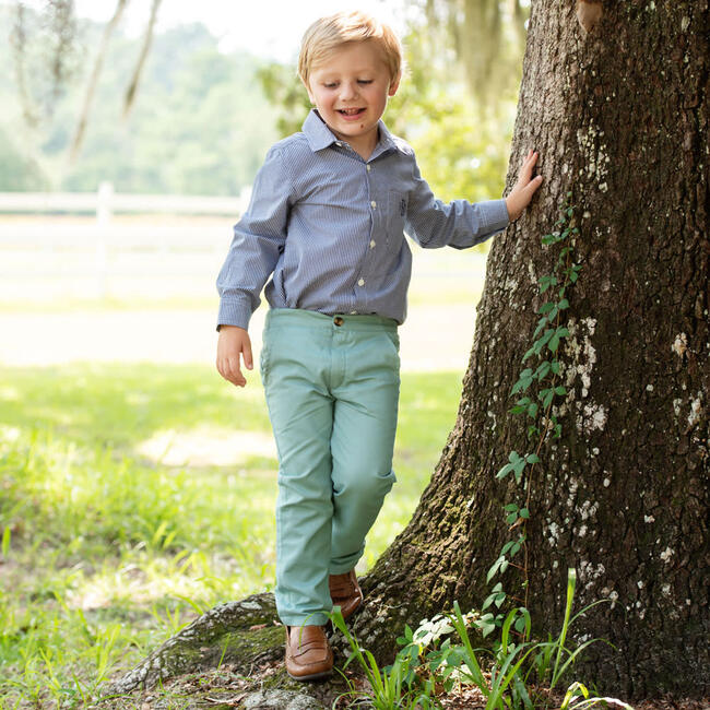 Navy Gingham Shirt and Pants, Sage Green - Mixed Apparel Set - 2