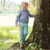 Navy Gingham Shirt and Pants, Sage Green - Mixed Apparel Set - 2