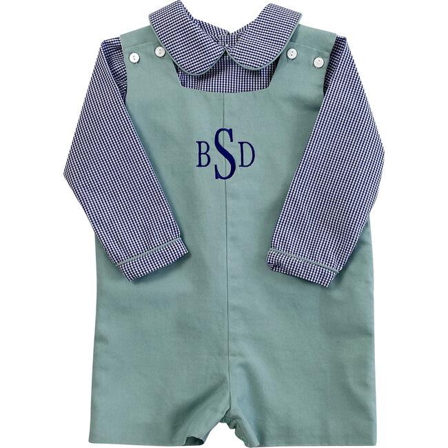 Shortall with Navy Gingham Peter Pan Shirt, Sage Green - Mixed Apparel Set - 1