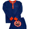 Jack O Lantern Applique Pajama Set, Navy - Pajamas - 4