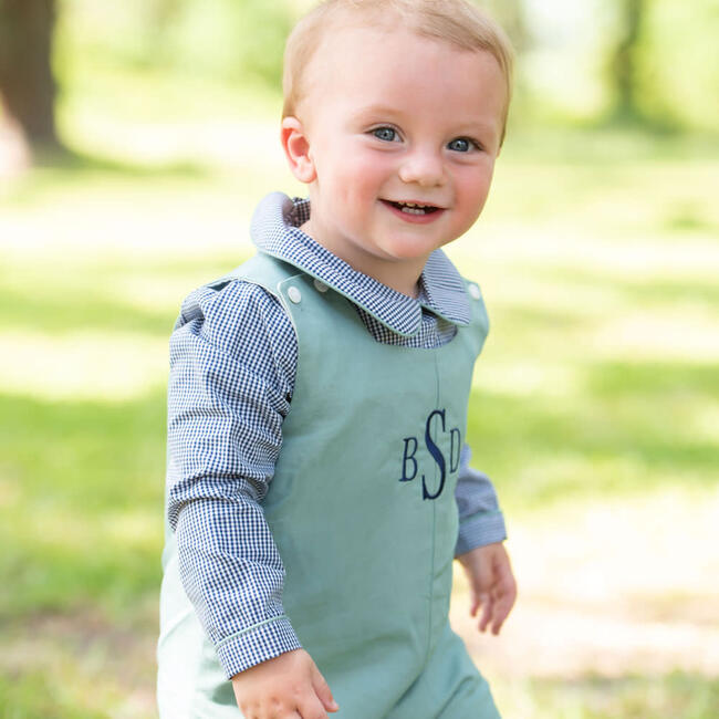 Shortall with Navy Gingham Peter Pan Shirt, Sage Green - Mixed Apparel Set - 3