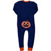 Jack O Lantern Applique Zip Up Pajamas with Ruffle, Navy - Pajamas - 1 - thumbnail