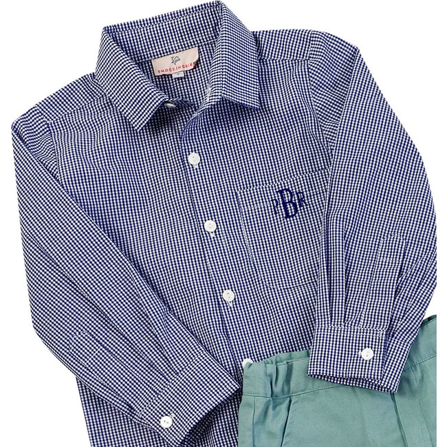 Navy Gingham Shirt and Pants, Sage Green - Mixed Apparel Set - 5