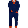 Jack O Lantern Applique Zip Up Pajamas with Ruffle, Navy - Pajamas - 4