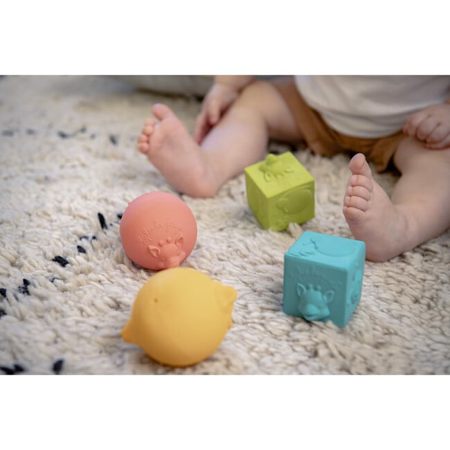 So’Pure Natural Rubber Cube & Ball Teether Set, Rainbow - Teethers - 4