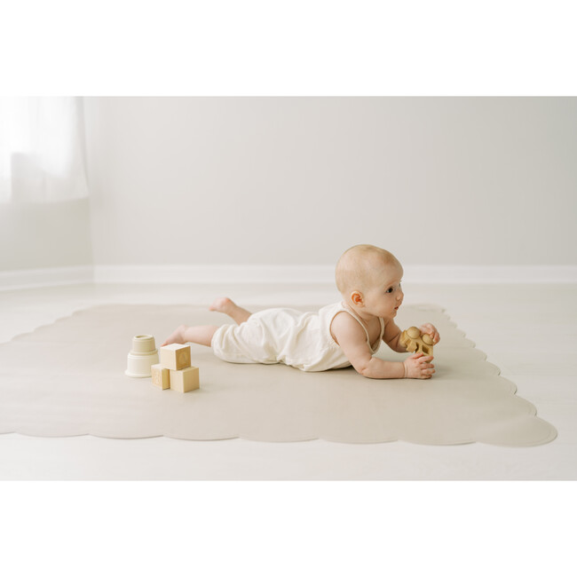 Scallop-Edge Buffalo Check Vegan Leather Playmat, Grey - Playmats - 4