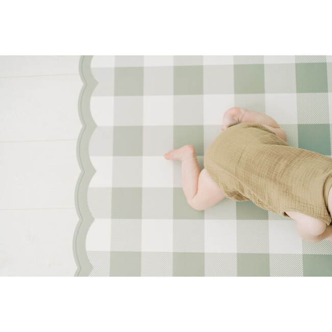 Scallop-Edge Buffalo Check Vegan Leather Playmat, Green - Playmats - 3