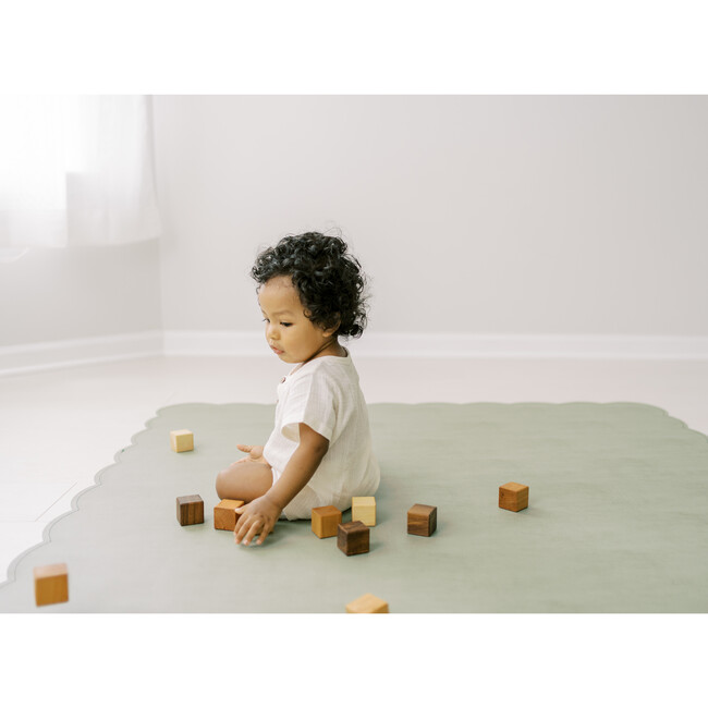 Scallop-Edge Buffalo Check Vegan Leather Playmat, Green - Playmats - 4