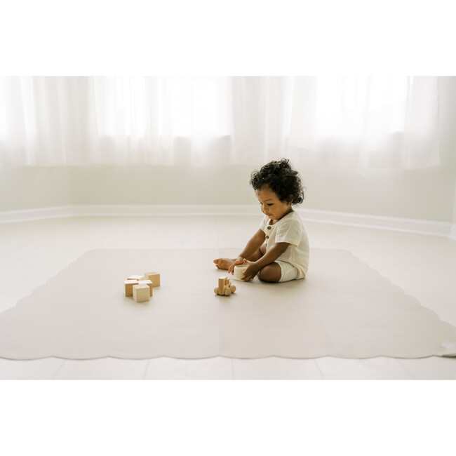 Scallop-Edge Buffalo Check Vegan Leather Playmat, Grey - Playmats - 6