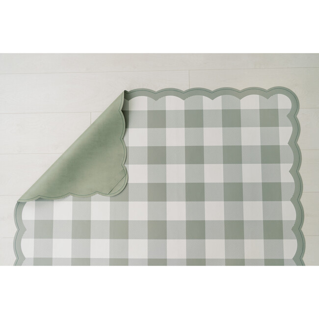 Scallop-Edge Buffalo Check Vegan Leather Playmat, Green - Playmats - 6