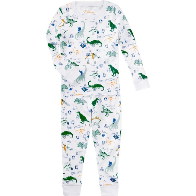 Dino Goes to School Pajama Set, Green - Pajamas - 1