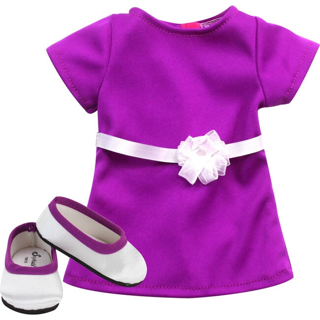 18'' Doll Miley Brunette Vinyl Doll in Purple Dress & Silver Satin Shoes, Blush - Dolls - 3