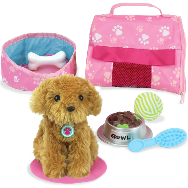 18'' Doll Puppy Dog & Carrier Set, Pink