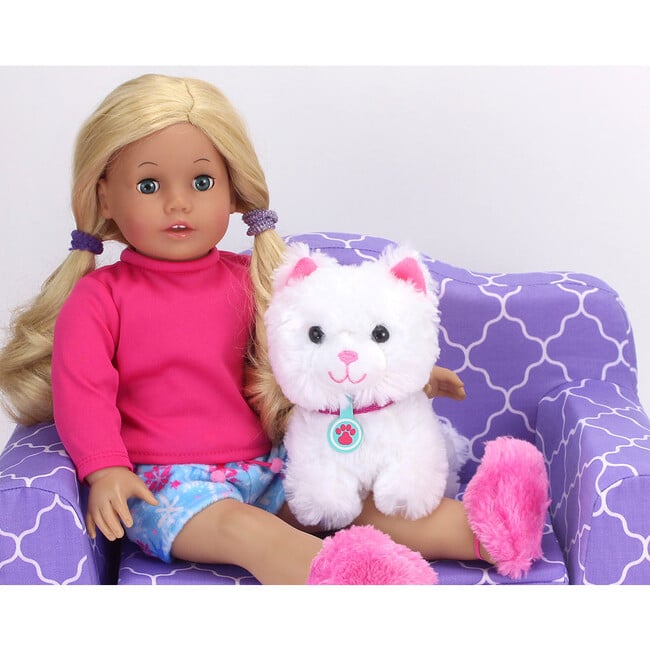 18'' Doll White Kitten & Carrier Set, Pink - Doll Accessories - 2