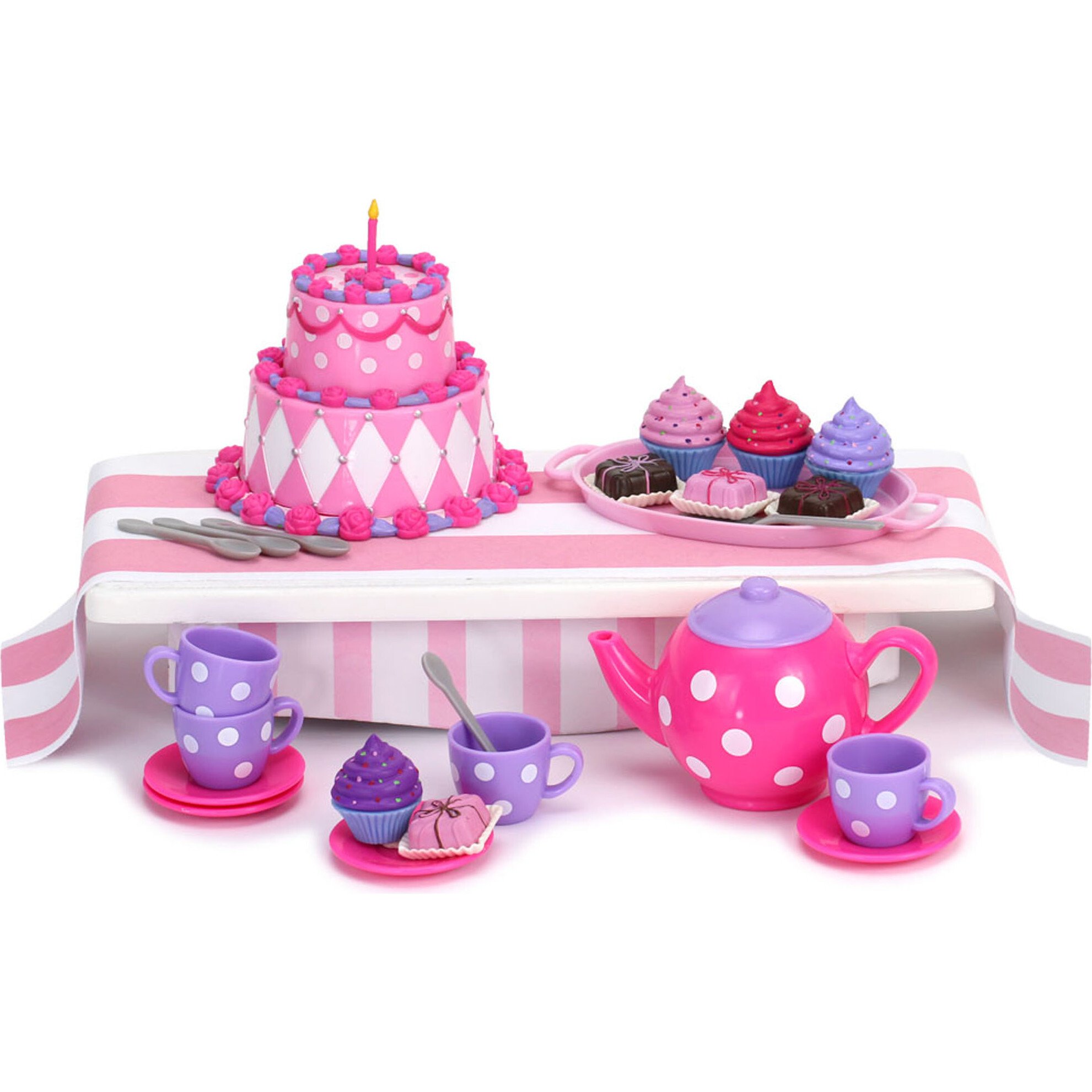 18'' Doll Small Tea Party Set, Pink - Doll Accessories - 1