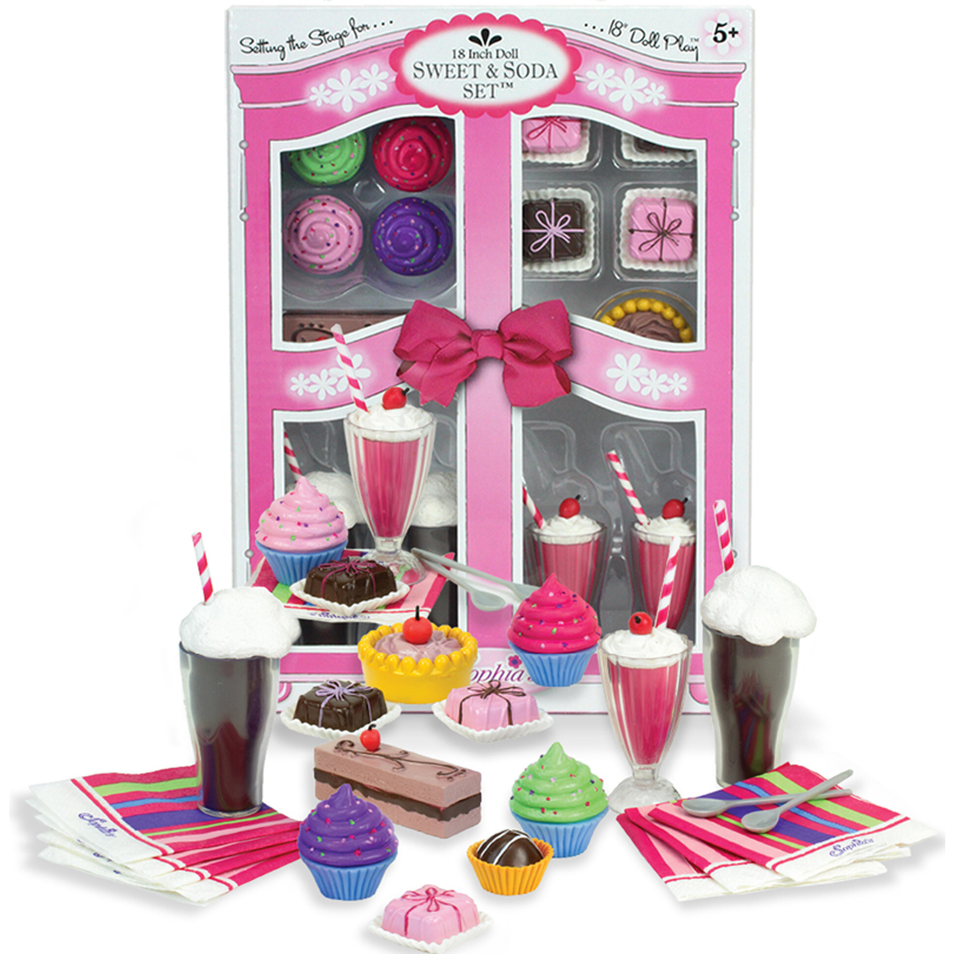 18'' Doll Sweets & Soda Set, Pink - Doll Accessories - 1